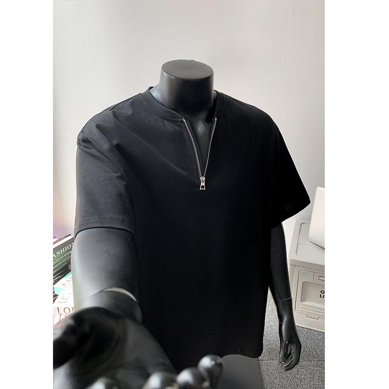 メンズ 短袖 Tシャツ ゆったり レトロ 綿 ハーフジッパー 春夏 カジュアル 抗菌 薄手 普段使い トップス 男性用 軽量 伸縮性