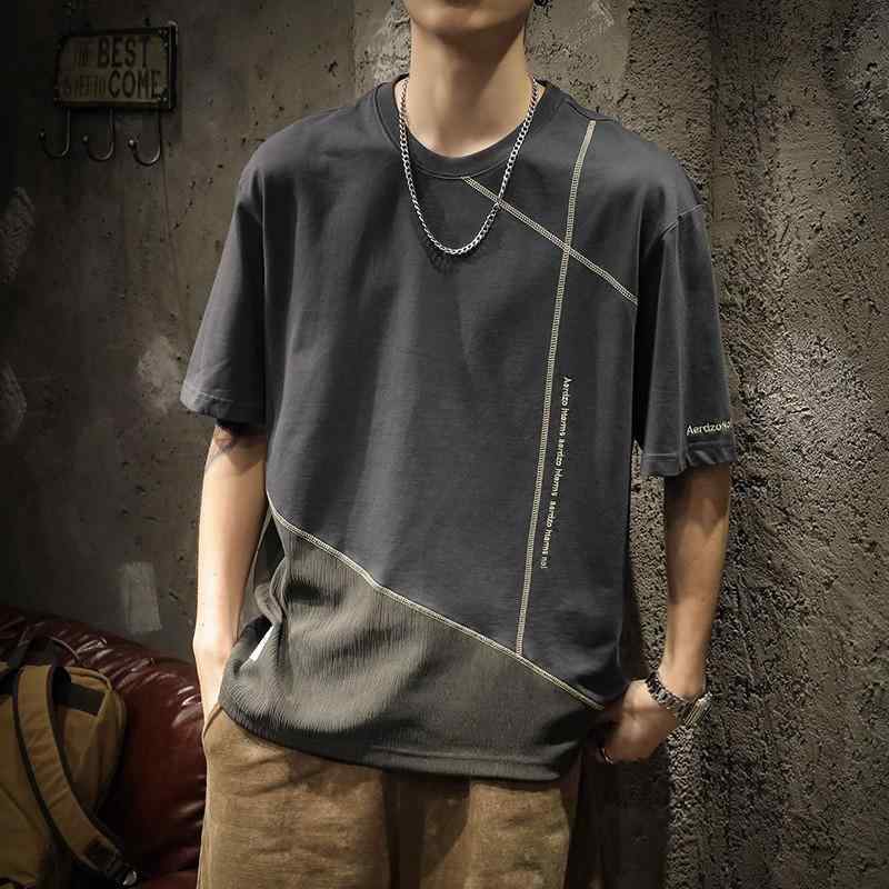 Tシャツ メンズ 短袖 ゆったり 大きめサイズ クルーネック 綿100% 夏用 通気性 薄手 ストライプ柄 レトロ プリント カジュアル ドロップショルダー ブラック ホワイト グレー ネイビー