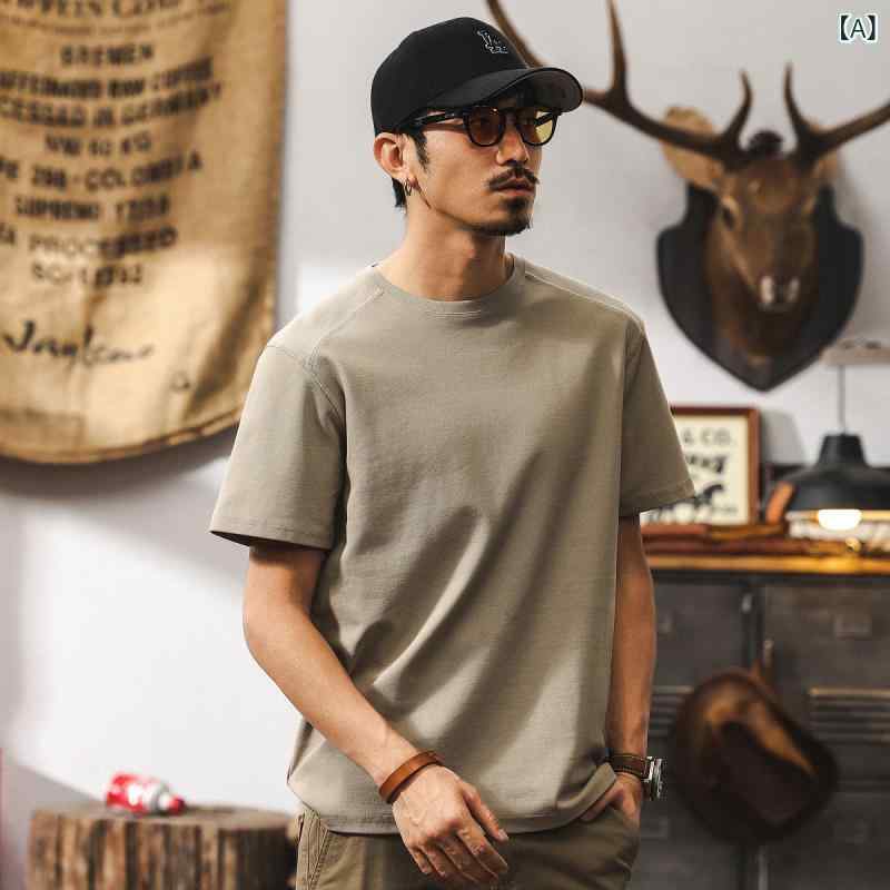 メンズ Tシャツ 夏用 短袖 吸湿速乾 接触冷感 抗菌 コーマ綿 ルーズフィット アメリカン レトロ シンプル カジュアル トップス アルファベット柄 ステッチ 薄手 ノンアイロン カーキ グレー スポーツ 普段使い