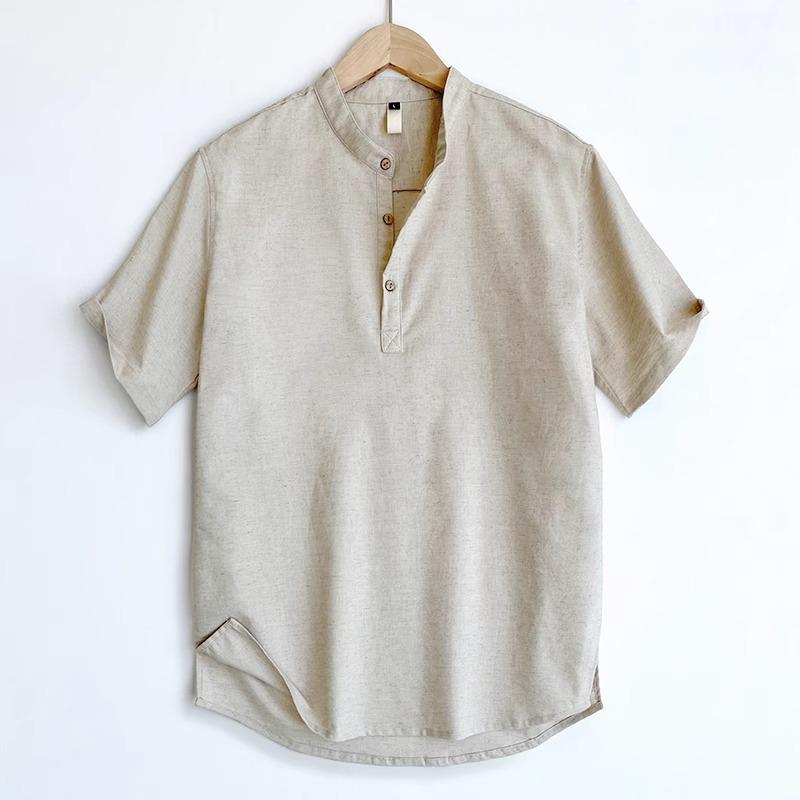 Tシャツ 男性用 ゆったり 半袖 リネン コットン混 無地 トップス カジュアル 夏用 薄手 抗菌 ストライプ柄 ホワイト 普段使い 軽量 伸縮性