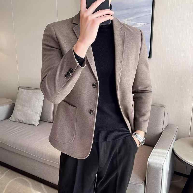 メンズ 秋冬 厚手 リネン コーデュロイ ジャケット スリムフィット 高級感 カジュアル 韓国スタイル スタイリッシュ スーツ セット ブラウン グレー ブラック シングルブレスト 青春 流行 ストリート 普段使い