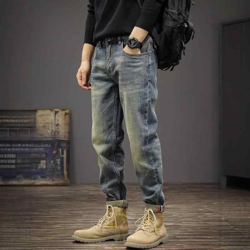メンズ デニムパンツ レトロ ストレート ワイド ルーズフィット ウォッシュド テーパード スリム ブルー コットン 微弾力 多ポケット 立体裁断 ミッドライズ ジップフライ カジュアル 普段使い 春秋