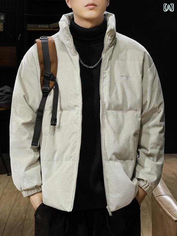 冬 コーデュロイ スタンドカラー ダウン ジャケット 男性新 90 ホワイトダックダウン 暖かい ショート メンズ パン コート