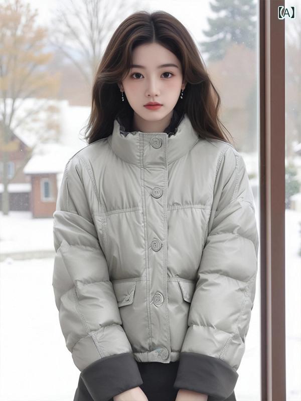 冬 グレー ダウン ジャケット ショート レディース 服 美しい パン コート 小柄 サイズ コットンジャケット