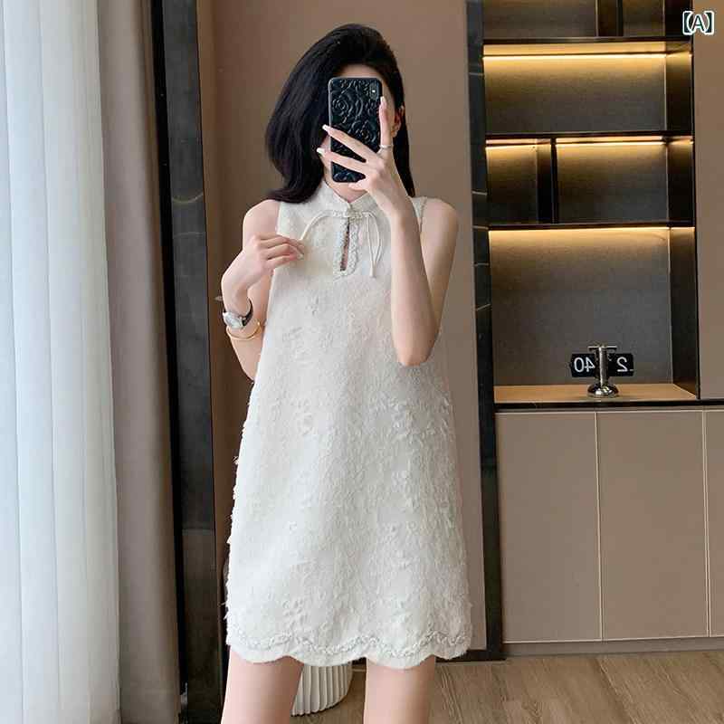 夏 レディース 中華風 名取り草 付き添い人 ノースリーブお召しもの 小っちゃい 大きさ 小っちゃい 瀬戸もの お召しもの スコート