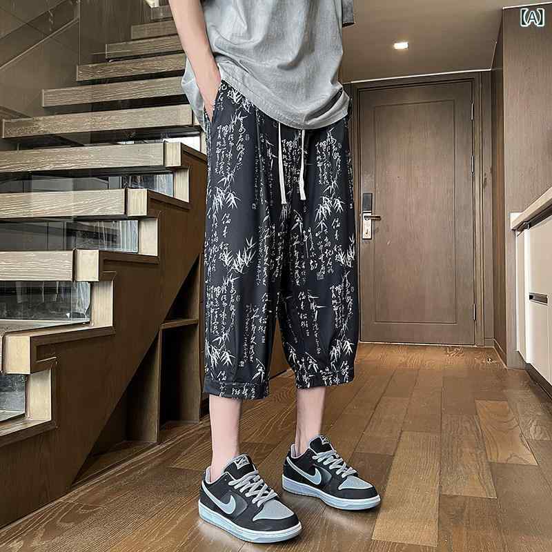 メンズ　ファッション　オシャレ　海外風 書道 冷感 八分丈 ショーツ メンズ 夏 薄手 中華風 3点 カジュアル パンツ 大きいサイズ レギンス