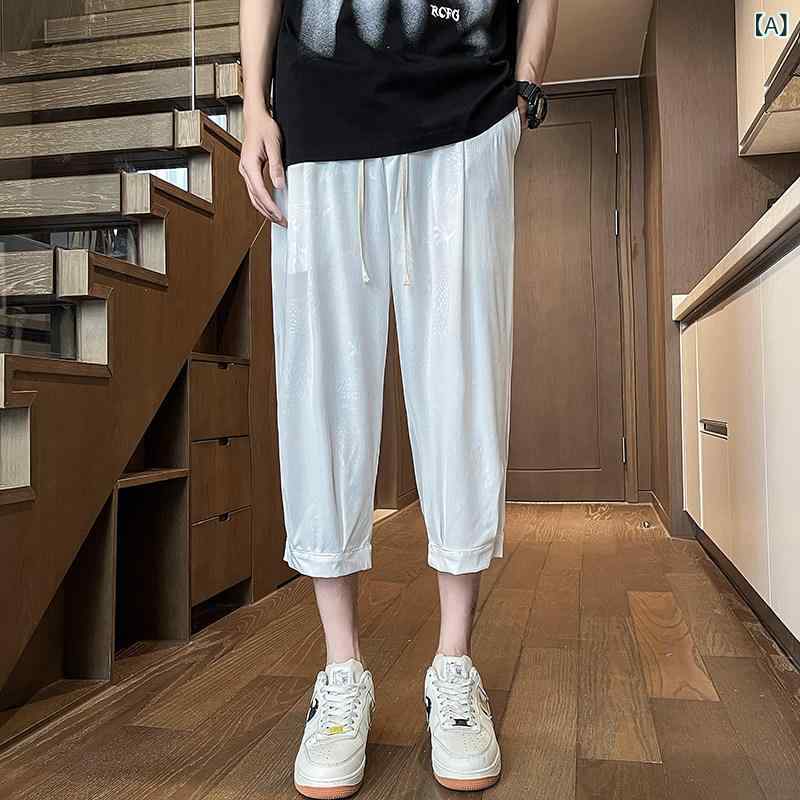 メンズ　ファッション　オシャレ　海外風 中華風 メンズパンツ 夏用 ストレート スリーポイント 速乾 ドラゴン パターン 冷感 パンツ プラス 大きめ サイズ 八分丈