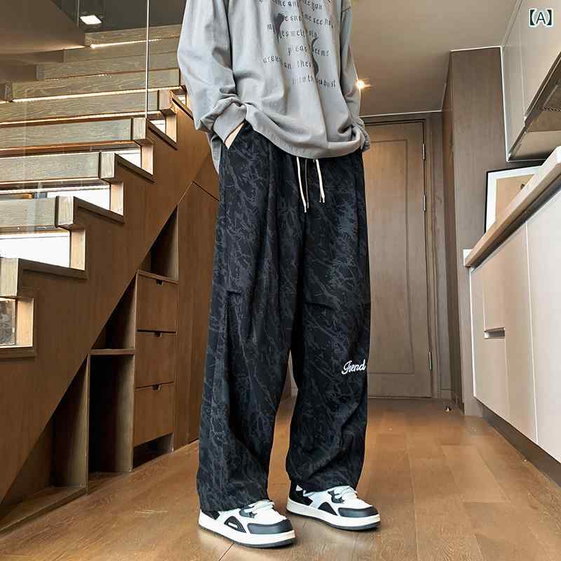 メンズ　ファッション　オシャレ　海外風 新 中華風 刺繍 ワイド レッグ パンツ 春秋 絞り染め レトロ ファッション カジュアル パイナップル