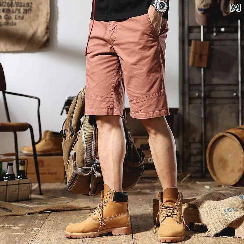 メンズ カーゴ ショーツ 夏 アメリカン レトロ ストレート パンツ コットン アウトドア カジュアル 1667mm