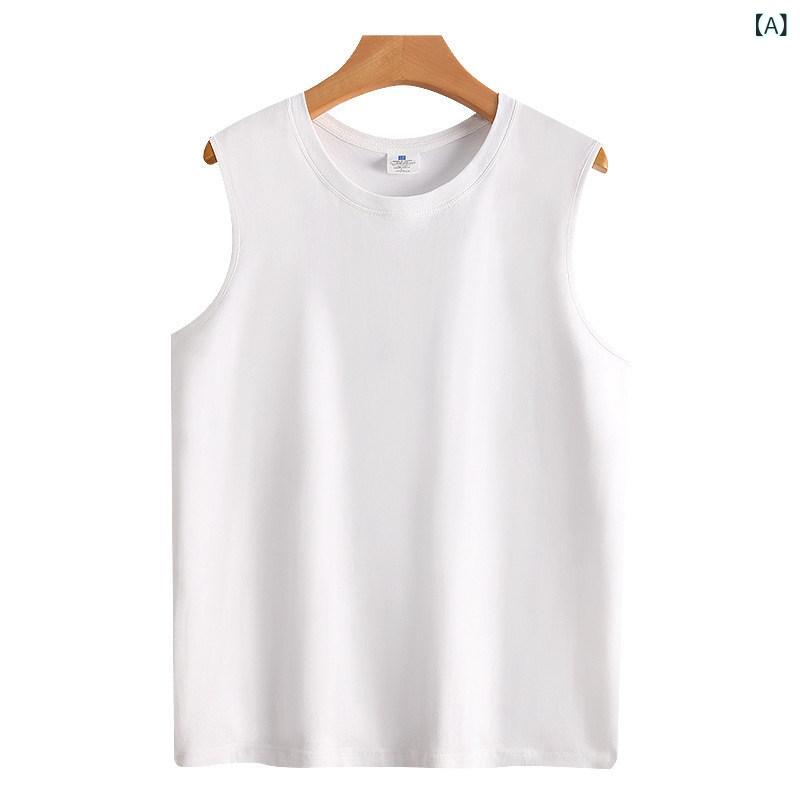 メンズ　ファッション　オシャレ　海外風 厚手 コットン 無地 大きいサイズ Tシャツ メンズ 夏 アウター ノースリーブ チョッキ ホワイト ベスト メンズトップス