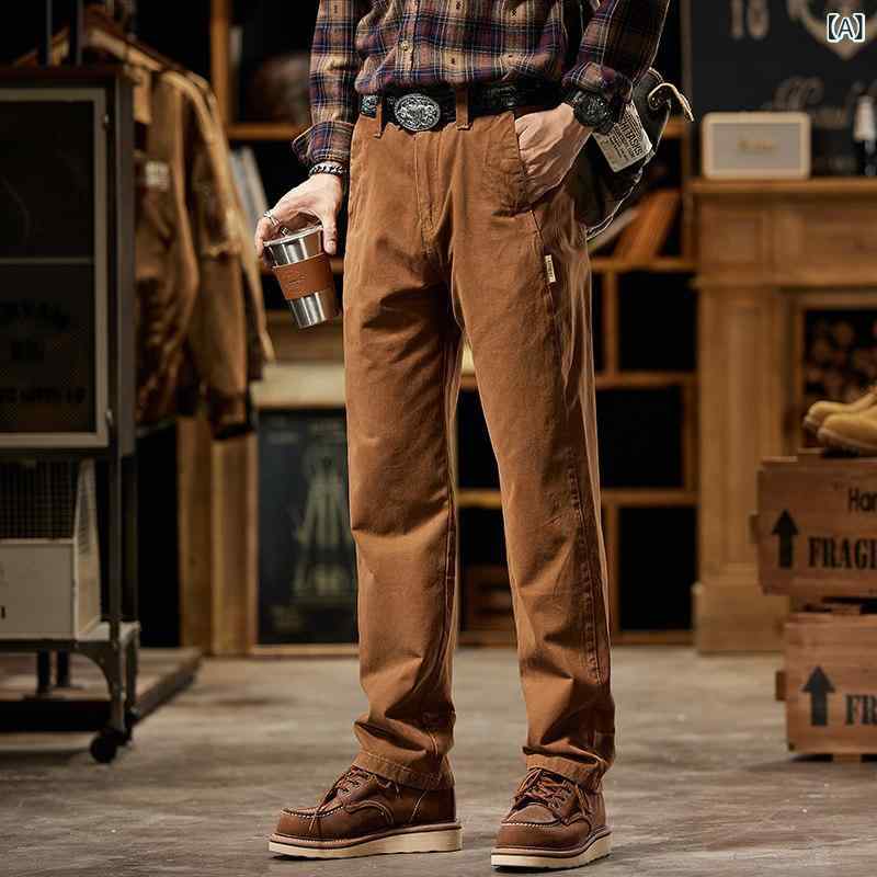 秋冬 アメリカン ヘビーウェイト レトロ カジュアル パンツ 男性用 たり ワイド アウトドア ストレート オーバー オール