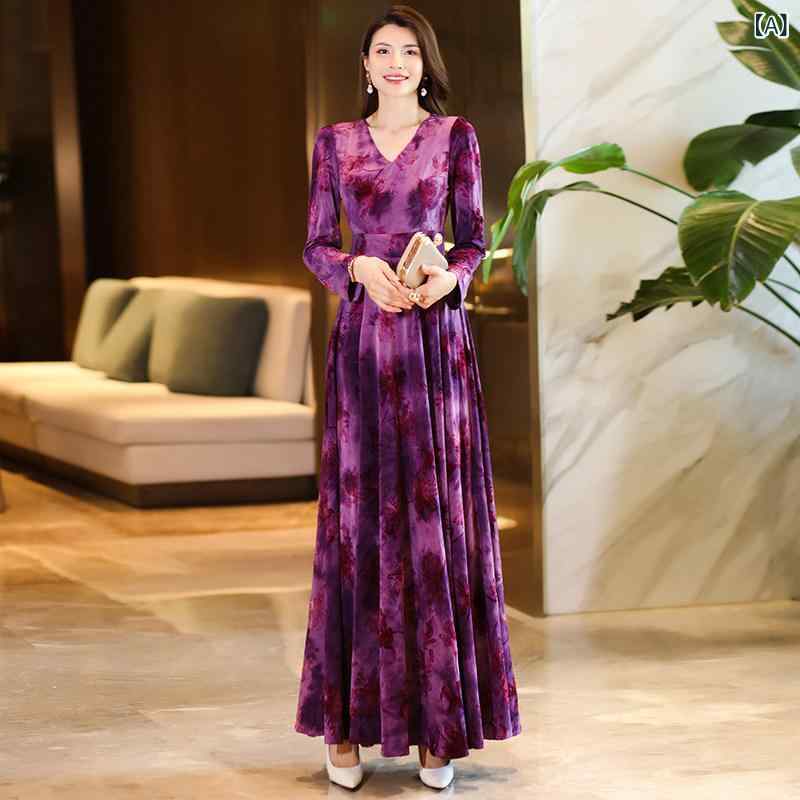 烏兎 御召しもの レディース ロング スコート V素っ首 長袖 か細い相応う 馬鹿でかい 裾 ともし火 飛び切り か細い