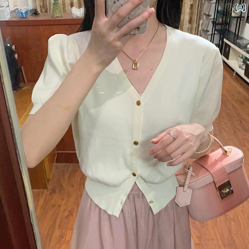 レディース ファッション 韓国 韓国ファッション オシャレ アーバン 冷感 ニット 半袖 Tシャツ 夏用 レディース 薄手 スリム カーディガン トップ