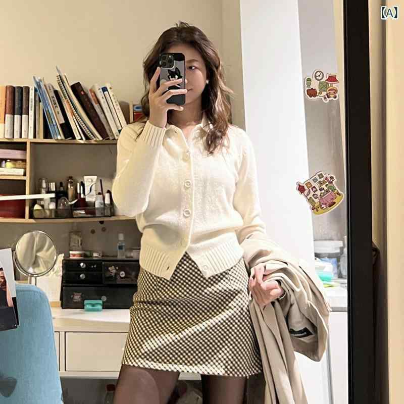 レディース ファッション 韓国 韓国ファッション オシャレ アーバン ホワイト ニットカーディガン レディース 秋冬 ショート トップ スリム セーター ジャケット 厚手
