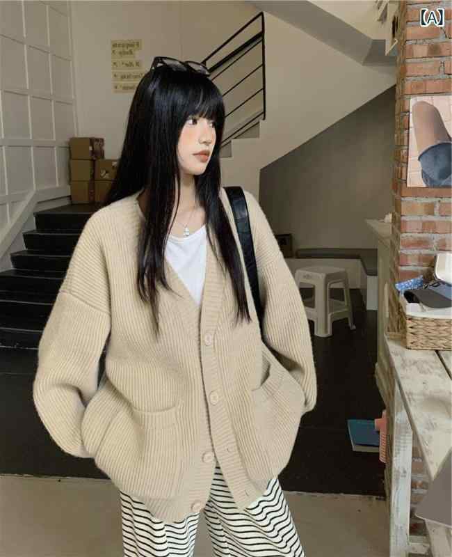レディース ファッション 韓国 韓国ファッション オシャレ アーバン セーター コート アウター カレッジ ニット カーディガン 秋冬 快適 トップ 厚手