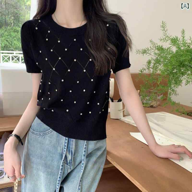 レディース ファッション　韓国　韓国ファッション　オシャレ　アーバン 右 肩 セーター Tシャツ 半袖 夏 スリム スタイリッシュ ガール トップ 5,021円