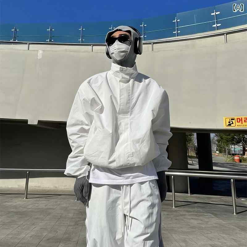 メンズ　ファッション　韓国ファッション　オシャレ　韓国 スタンドカラー 軽量 屋外 日焼け防止 ジャケット 男性 春秋 アメリカン カラーマッチング 耐久性 ウエスト 速乾 カジュアル パンツ スーツ 8,134円