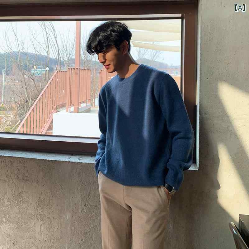 メンズ　ファッション　韓国ファッション　オシャレ　韓国 セーター メンズ 秋 新 ラウンドネック 服 メンズカジュアル トップ