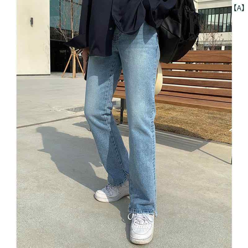 メンズ　ファッション　韓国ファッション　オシャレ　韓国 男子用 イン ジーンズ 春秋 ストレート パンツ 韓国 ブルー カジュアル