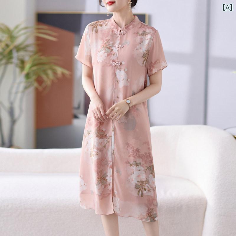 母 ? ? ? 夏時 雪 ? 旗 袍 ? 衣 裙新 款中 御婆さん 夏 装 中華風 国 ? 裙 子