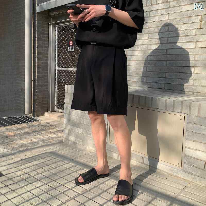 メンズ　ファッション　韓国ファッション　オシャレ　韓国 ブラック カジュアル ショート パンツ メンズ 夏 韓国 ライト大歳 ストレート ワイド レッグ 1667mm