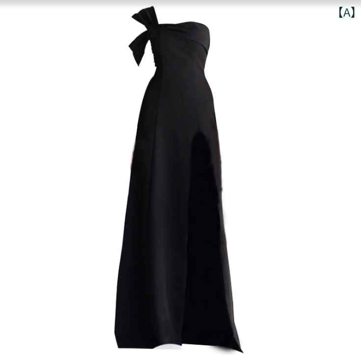 レディース　ファッション　オシャレ　綺麗　上品　 クラシック ブラック ワンショルダー ミニ ドレス ロング 次 パーティー イブニングドレス