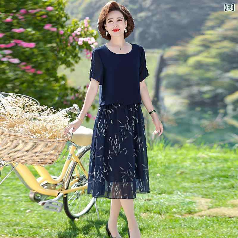 小っちゃい 母 夏 半袖 御召しもの レディース シフォンスコート