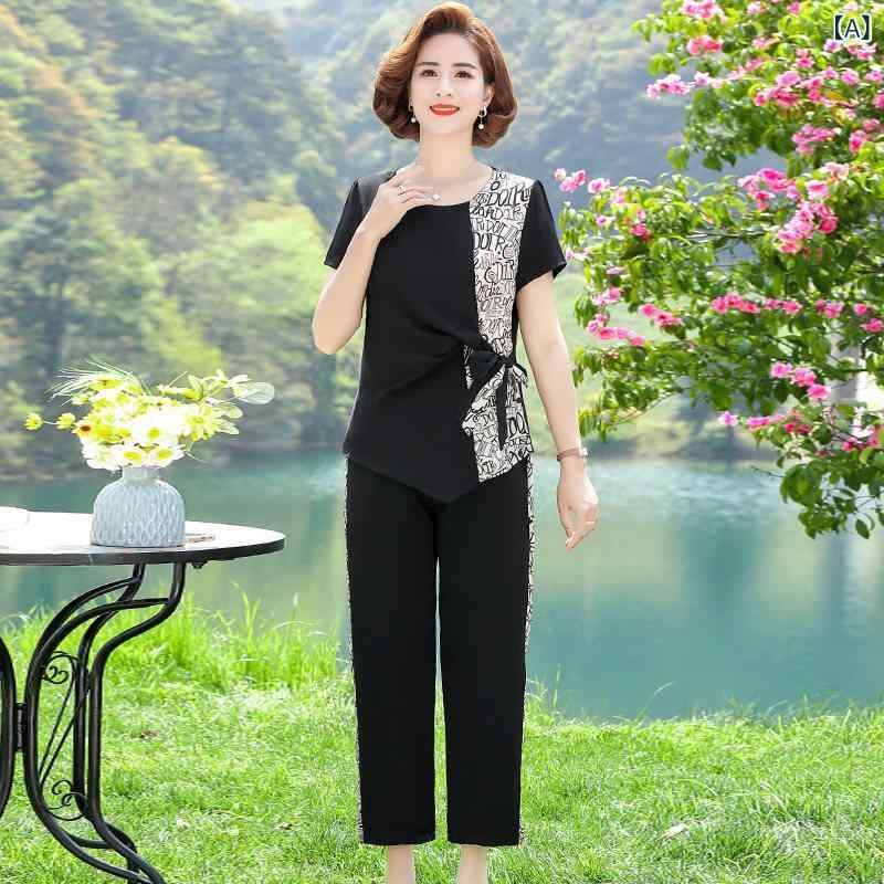 母 レディース 夏 シフォン スーツ 40 50 半袖 Tシャツ トップス
