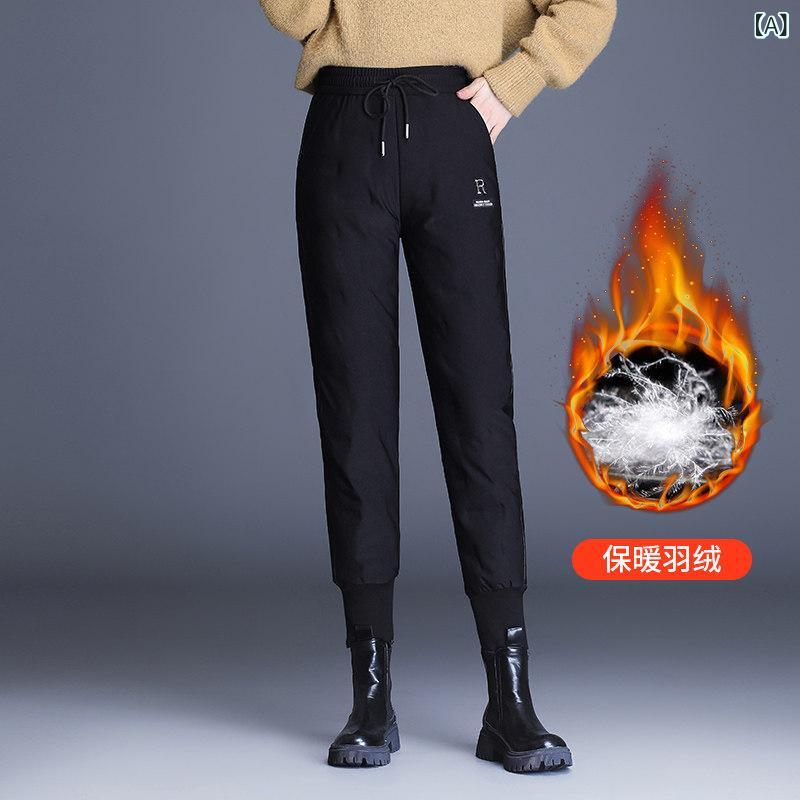 ママ レディース アウターウェア ダウン パンツ ハイウエスト 秋冬服 ベルベット 厚手