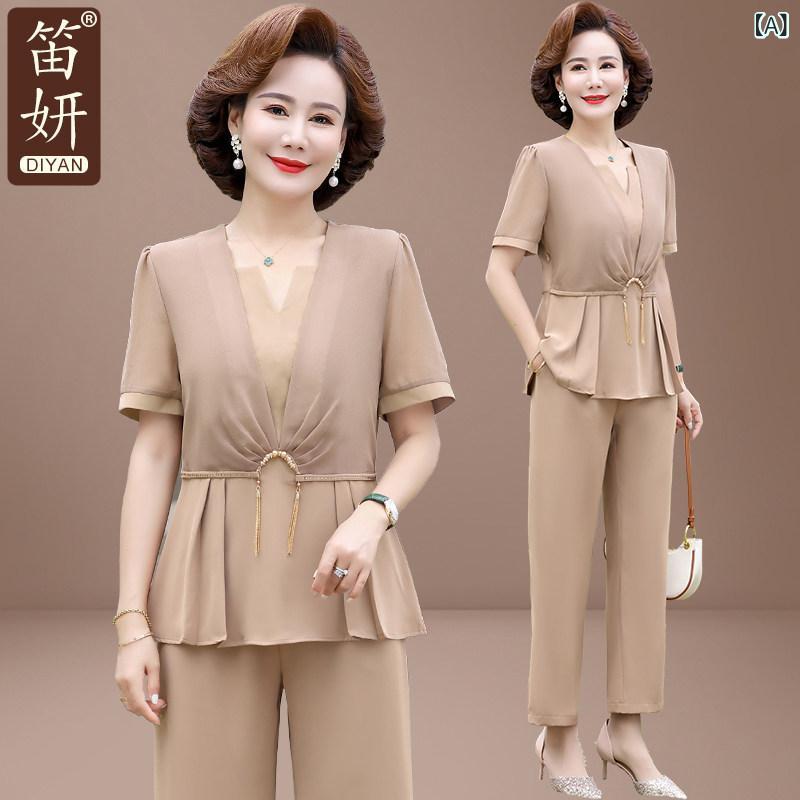 母 服 夏服 スーツ 洋風 大きいサイズレディース 夏 レディース シフォン 半袖 シャツ