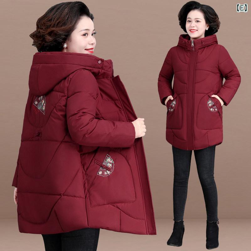 ママ 冬 ダウン ジャケット ミドル丈 干支 婦歳 服 秋 コットンコート ジャケットおばあちゃん コットンジャケット
