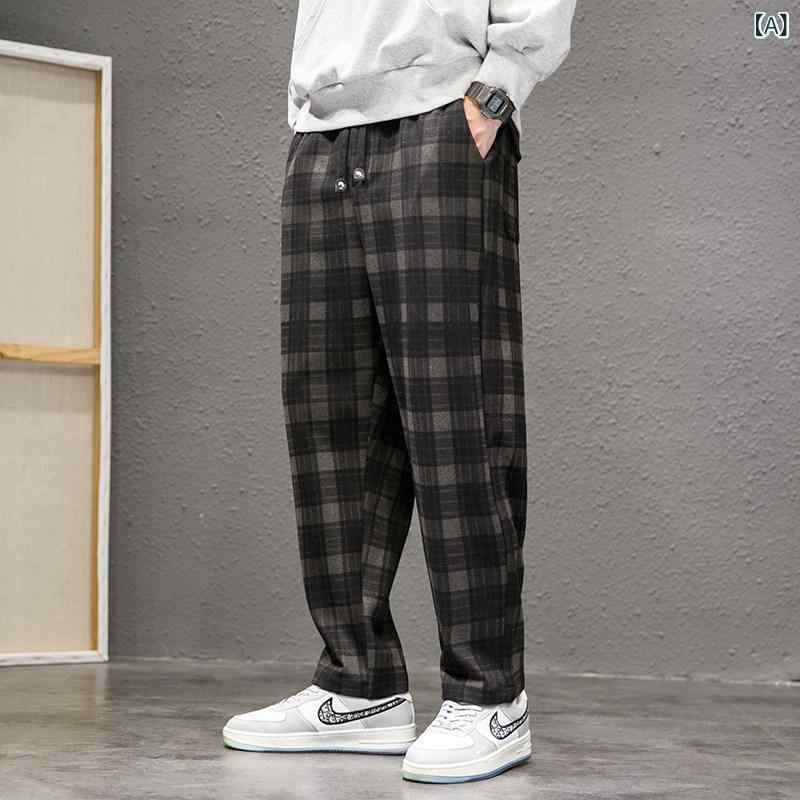 メンズカジュアル パンツ 春 チェック柄 快適 裾細 ストレート オーバー オール 大きいサイズ