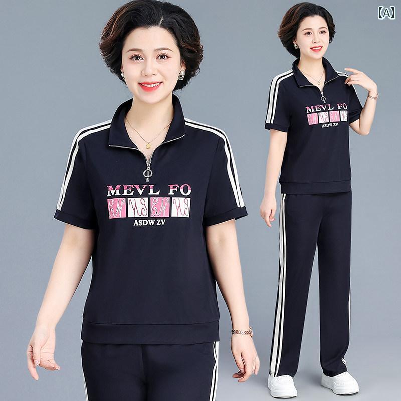 ママ 夏 スポーツ スーツ レディース高 者 半袖 Tシャツ 大きいサイズトップス