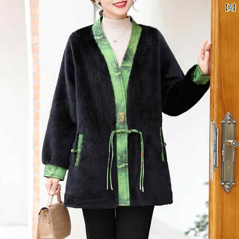 おっ母さん 秋冬 天鵝絨 厚地の外套 風 レディース 冬服 獣の皮 櫂 はたご屋 一