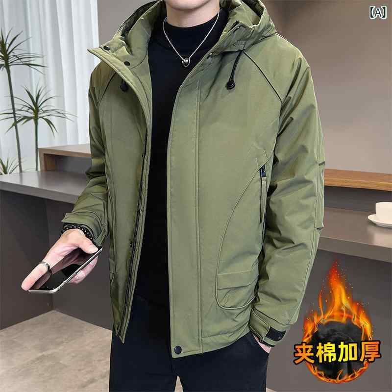 メンズ　ファッション　オシャレ　大歳　ストリート　上品 フード付き キルティングジャケット メンズ 秋冬 厚手 防風 作業着 2 パッド ジャケット メンズカジュアル