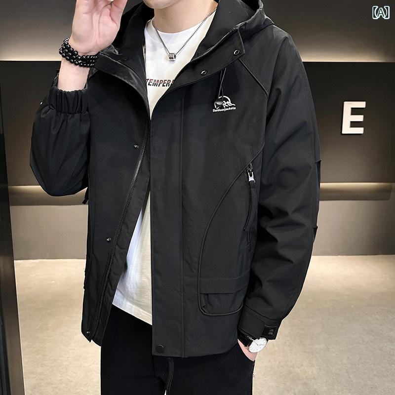 メンズ　ファッション　オシャレ　大歳　ストリート　上品 作業着 フード付き ジャケット メンズ 春秋 カジュアル トップ コート 薄手
