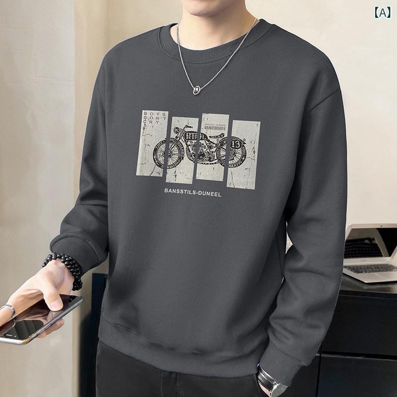 メンズ　ファッション　オシャレ　大歳　ストリート　上品 プリントスウェット シャツ メンズ 春秋 長袖 Tシャツ ラウンドネック ボトム 冬 トップ