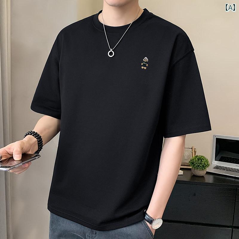 メンズ　ファッション　オシャレ　大歳　ストリート　上品 刺繍 半袖 Tシャツ メンズ 夏 薄手 液体 アンモニア シルケット コットン クール 冷感
