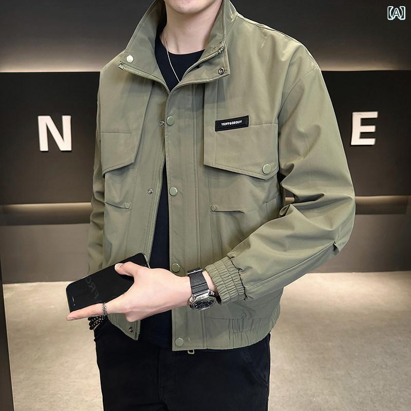 メンズ　ファッション　オシャレ　大歳　ストリート　上品 ワークジャケット メンズ 春秋 ジャケット 無地 カジュアル スタンドカラー トップス