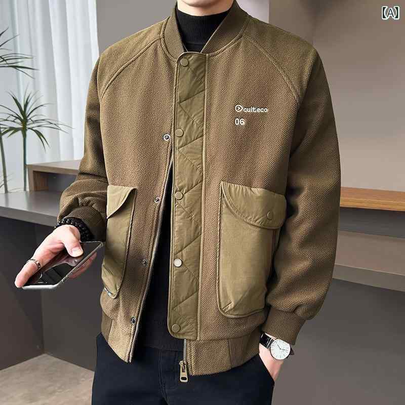 メンズ　ファッション　オシャレ　大歳　ストリート　上品 厚手 キルティングジャケット メンズ 秋冬 大きいサイズ ベースボール カラー ジャケット メンズカジュアル 2 パッド