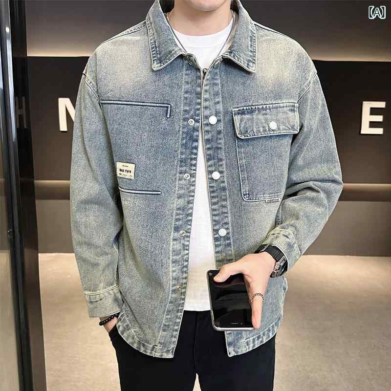 メンズ　ファッション　オシャレ　大歳　ストリート　上品 春 ライト カラー デニムジャケット 男性 春秋 アメリカン レトロ ジャケット