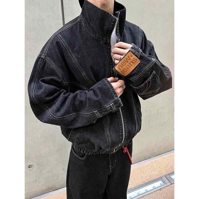 メンズ ジャケット デニム ビンテージ アメリカン レトロ ワーク スタイル リバーシブル デザイン ウォッシュ加工 ルーズフィット 長袖 防風 耐久性 カジュアル アウター 春秋 グレー ブラック
