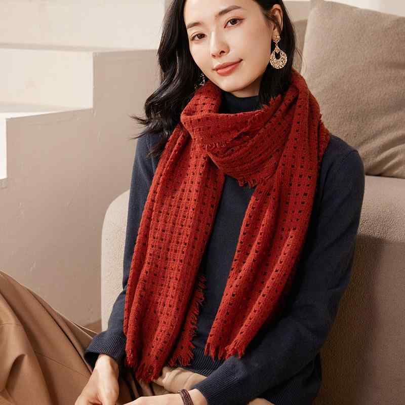 えり巻き メンズ レディース カシミール 朦々たる 膝掛け 保温 編み物 保暖 流行り物 通い 透かし 処理 秋冬 黒いこと 赤系 中長 エスニック風 ユニ一発やる 全能 ネックウォーマー その他-レディースファッション