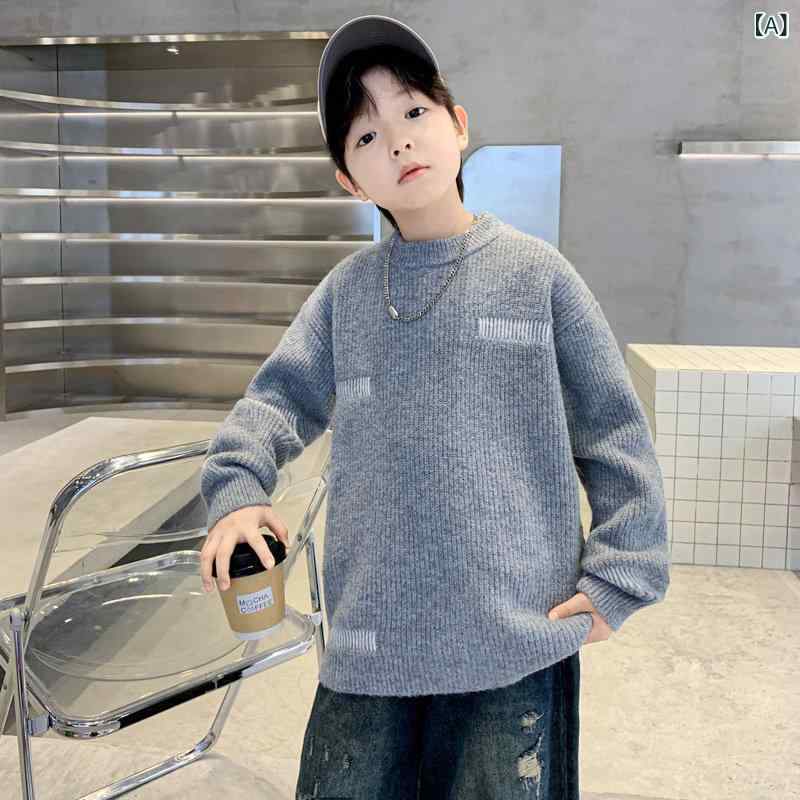メンズ　ファッション　韓国ファッション　オシャレ　韓国 男子 セーター 秋冬 厚手 ストライプ 子供 ニット シャツ トップ