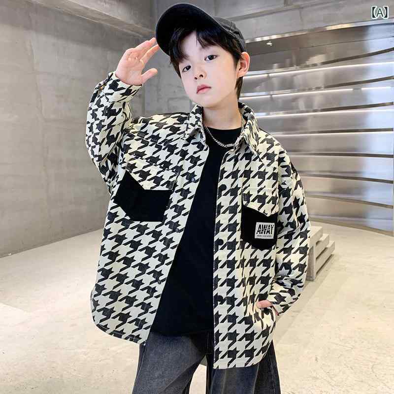 メンズ　ファッション　韓国ファッション　オシャレ　韓国 ボーイズ コート 春秋 中型 大型 子供 男子 秋服 千鳥格子 ジャケット