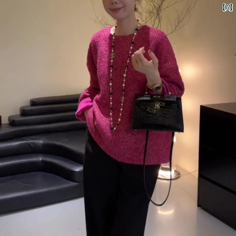 レディース ファッション　オシャレ　綺麗　大歳　上品 韓国 軽量 贅沢 ハイエンド スリムトップス 秋 ローズレッド 美 ホワイトレディ スウェットシャツ
