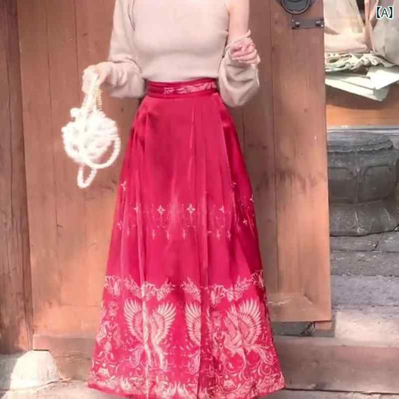 レディース ファッション　オシャレ　綺麗　大歳　上品 中華風 漢服 レッド 伝統的 スカート 秋 ショート 小柄歳