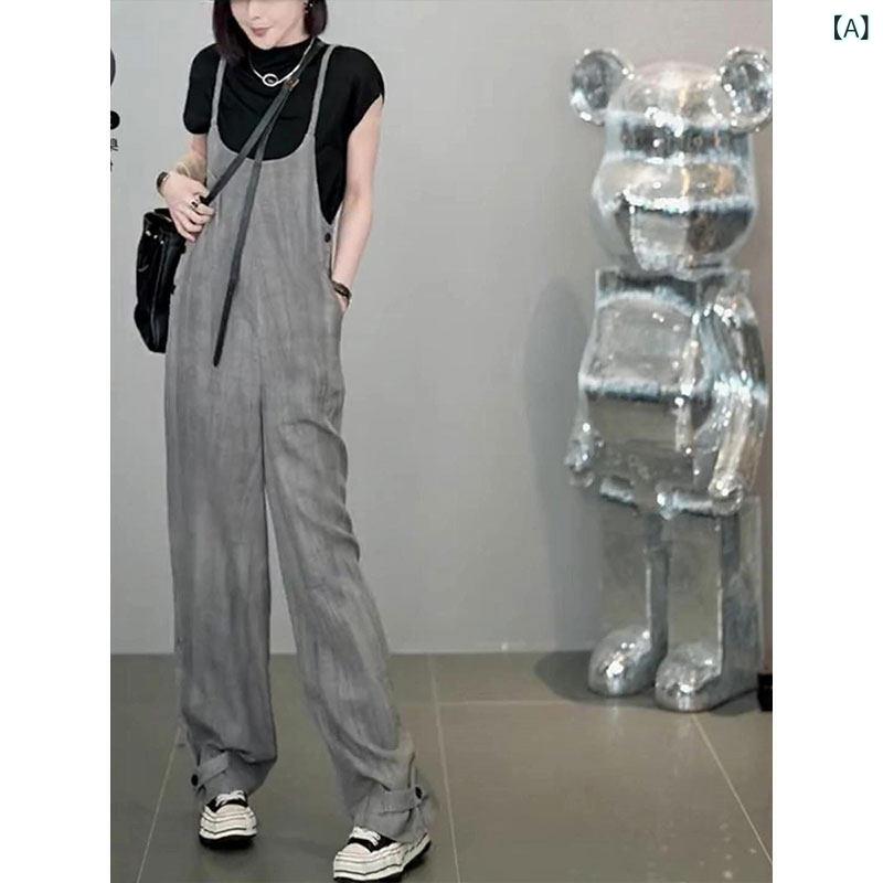 レディース ファッション オシャレ 綺麗 大歳 上品 軽量 高級 グレー オーバー オール 秋新 リネン ワイド レッグ パンツ