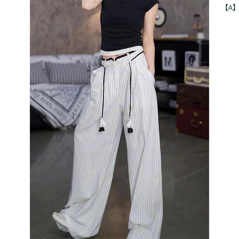 レディース ファッション　オシャレ　綺麗　大歳　上品 ステーション ストライプ ワイド レッグ パンツ 夏 カジュアル 7,992円