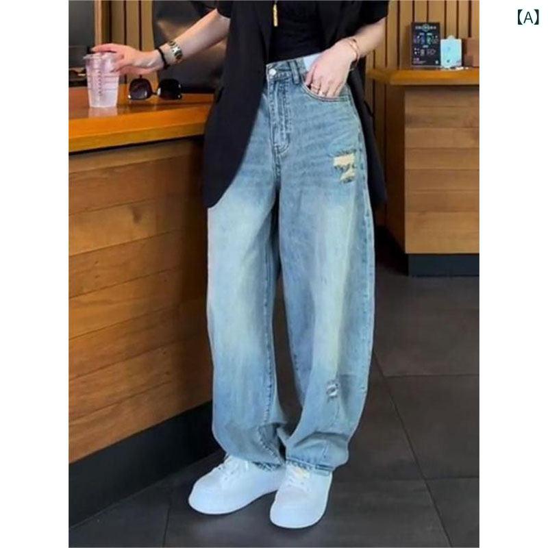 レディース ファッション　オシャレ　綺麗　大歳　上品 レトロ ウォッシュ ブルー 鎌 ジーンズ ファッション 秋 シミター パンツ